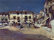 Town square. Oil on canvas. XIX century. Painting by Juan Roig Soler -1852-1909-