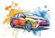 Toyota Prius watercolor abstract vehicle Painting by Clark Leffler