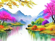 Tranquil Lakeside Reflections Painting by Digitly Tranquil Lakeside Reflections Painting by Digitly