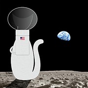Travel Cat on the Moon Digital Art by Donna Mibus