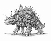 Triceratops Doodle Drawing by Greg Joens