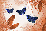 Tropical Blue Butterflies-Fractal Watercolor Fusion Mixed Media by Shelli Fitzpatrick