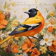 Tropical Elegance - Vibrant Oriole Art Painting by Lourry Legarde Tropical Elegance - Vibrant Oriole Art Painting by Lourry Legarde