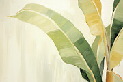 Tropical Leaves Art - Beige and Green Art Painting by Lourry Legarde