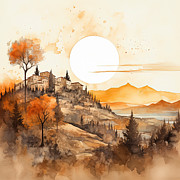 Tuscan Sunset Art Painting by Lourry Legarde