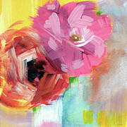 Two Roses- Art by Linda Woods Painting by Linda Woods