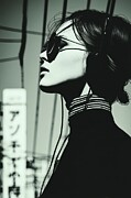 Urban Frequencies - Cyberpunk Woman in Monochrome Digital Art by Matthias Hauser