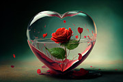 Valentine red rose in heart of glass. Valentine's day concept ar Digital Art by Jelena Jovanovic