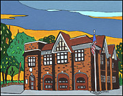 Valley Stream Fire House Painting by Mike Stanko