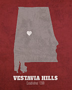 Vestavia Hills Alabama City Map Founded 1950 University of Alabama Color Palette Mixed Media by Design Turnpike