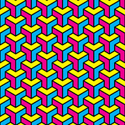 Vibrant Bold CMYK Geometric Optical Illusion Blocks Pattern Digital Art by John Schwegel
