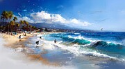 Vibrant Coastal Scene of California's Surf City Digital Art by Ella Winters