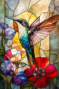 Vibrant Hummingbird Stained Glass Artwork Digital Art by Carlos Diaz