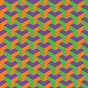 Vibrant Purple Orange Green Geometric Optical Illusion Blocks Pattern Digital Art by John Schwegel