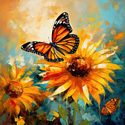 Vibrant Sunflower with Monarch Butterfly Painting by Lourry Legarde Vibrant Sunflower with Monarch Butterfly Painting by Lourry Legarde