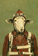 Vintage Aviator Sheep Painting by Michael Thomas