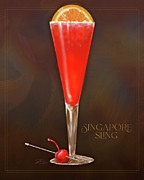 Vintage Cocktails-Singapore Sling Mixed Media by Shari Warren