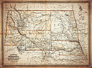 Vintage Map Nebraska Dakota Idaho Montana and Wyoming 1865 Sepia Drawing by Carol Japp
