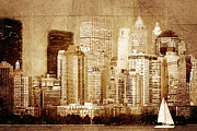 Vintage skyline of New York Mixed Media by Alex Mir