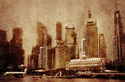 Vintage skyline of Singapore Mixed Media by Alex Mir