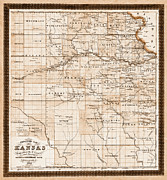 Vintage Township Map of Kansas 1868 Sepia  Drawing by Carol Japp