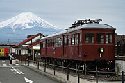 Vintage Train and Mount Fuji - Fujikawaguchiko Station Japan Photograph by Matthias Hauser