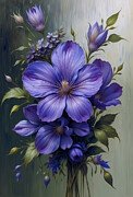 Violet Flower Wall Art Floral Oil Painting Digital Art by Vintage Wall Art