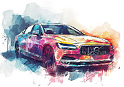 Volvo S90 watercolor abstract vehicle Painting by Clark Leffler