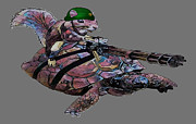  Wacky Backyard Battle Animal Squirrel Turtle Gamer Geek Warfare Drawing by David McKinney