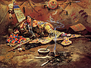 Waiting and Mad Painting by Charles Marion Russell