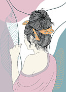 Wall Art Female Hairstyle Illustration, Modern Minimalist Female Line Drawing, Women Art Print Drawing by Mounir Khalfouf