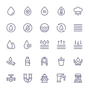 Water Editable Stroke Line Icons Drawing by StudioU