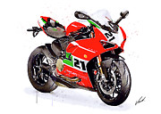 Watercolor Ducati Panigale V2 Bayliss motorcycle, oryginal artwork by Vart. Painting by Vart Studio