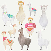 Watercolor Llamas Painting by Modern Art Watercolor Llamas Painting by Modern Art