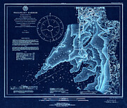Wellfleet Harbor Massachusetts Vintage Nautical Survey Map 1860 Black and Blue Drawing by Carol Japp
