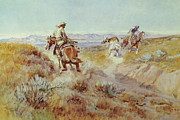 When Cows were Wild Drawing by Charles Marion Russell