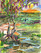 Where Alligators Dream Wetland Sunrise Painting by Ginette Callaway