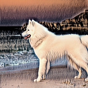 White Samoyed at the Beach in Charcoal Ai Art by AI Digital White Samoyed at the Beach in Charcoal Ai Art by AI Digital