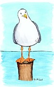 Whimsical Seagull on Piling Painting by Donna Mibus