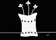 Whimsical White Vase with Funny Flowers on Black Painting by Shelli Fitzpatrick
