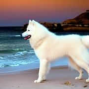 White Samoyed at the Beach Ai Art by AI Digital
