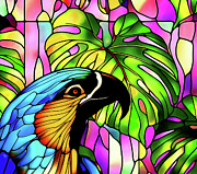 Wildlife-Bird-Parrot-Faux Stained Glass Mixed Media by Shelli Fitzpatrick