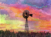 Windmill Sunset 4 - pastel colors Painting by Hailey E Herrera