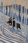Winter Birch Forest and Moose Painting by Sassan Filsoof Winter Birch Forest and Moose Painting by Sassan Filsoof