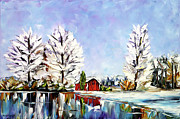 Winter By The Lake Painting by Mirek Kuzniar