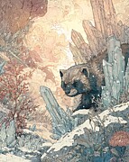Winter Landscape Wildlife Portrait Winter Landscape with a Weasel and Crystals Crystalline Formation Drawing by Clint McLaughlin