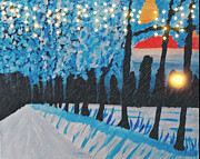 Winter Night Lights Painting by Cherry Vercher