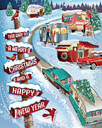 Winter Vintage Campers Christmas Wall Art  Digital Art by Diane Dempsey