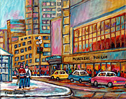  Winter Walk By Montreal Forum Original Hand Painted Art For Sale Carole Spandau Canadian Artist Painting by Carole Spandau