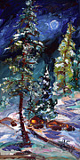 Winter Wonderland Tall Tree Light At The End of Winter Road Painting by Ginette Callaway